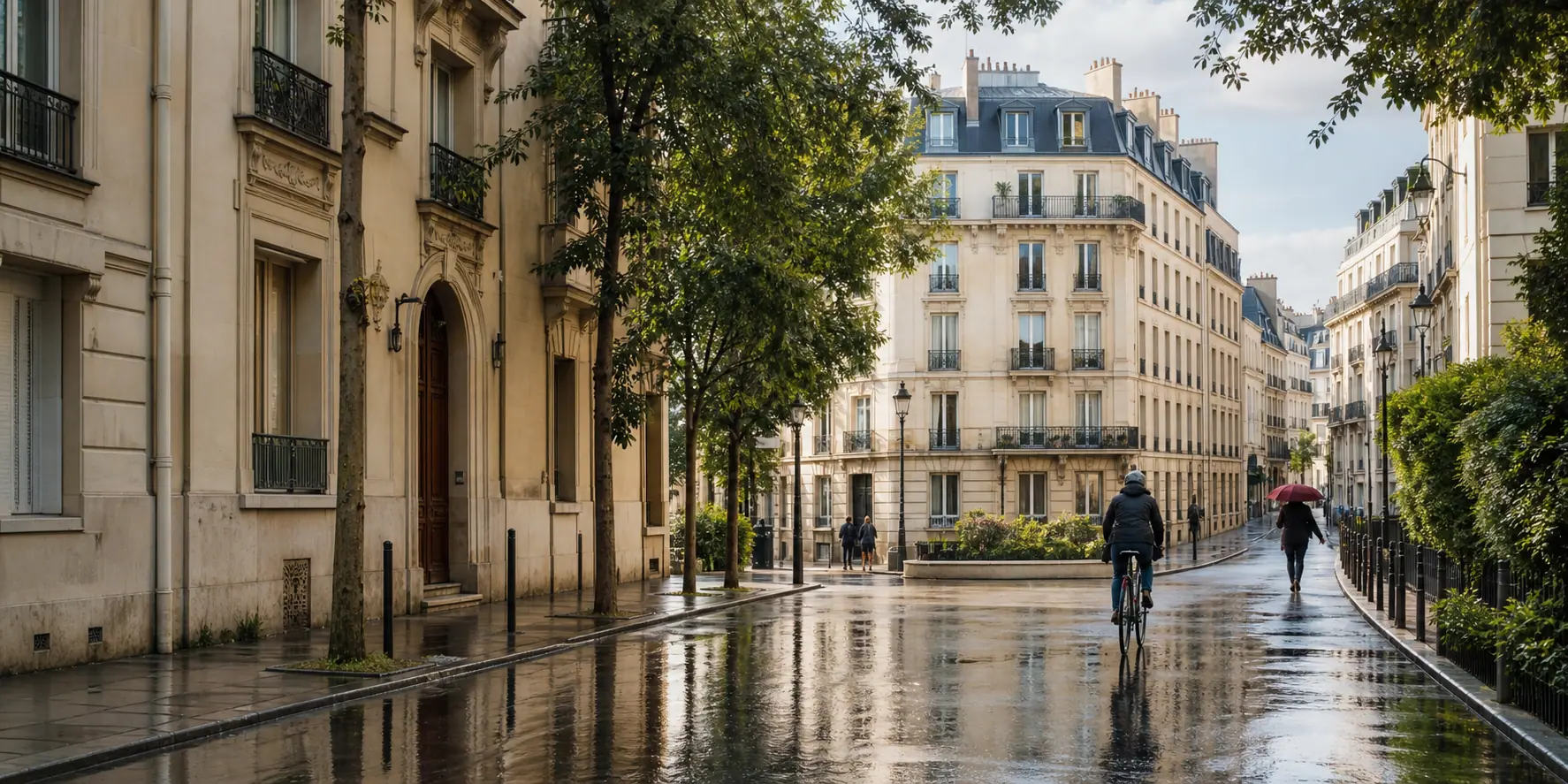 Rue résidentielle après la pluie